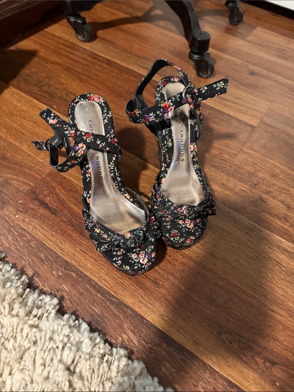 Chinese Laundry Black Floral Ankle-Strap Heels